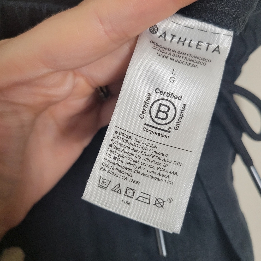 Athleta Retreat 100% Linen High Rise Wide Leg Pants Womens Large Black Relaxed - Picture 9 of 9